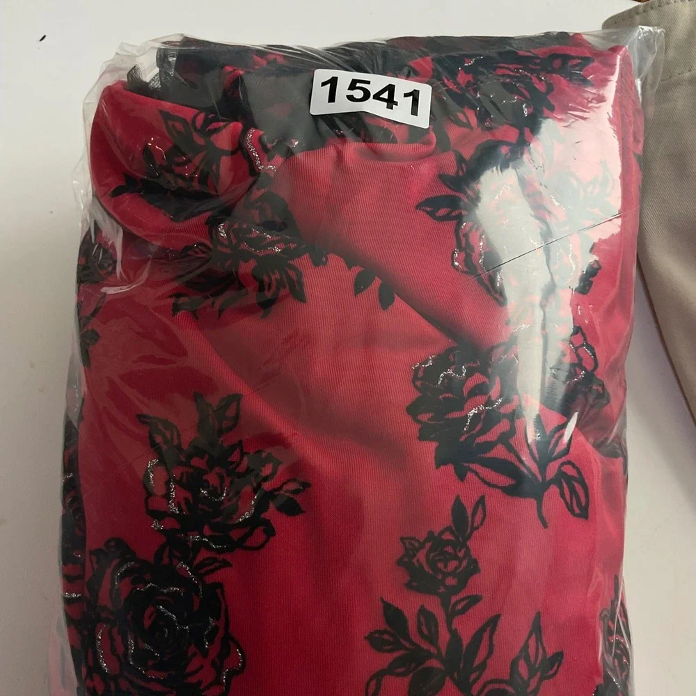 Knit Works Girls Red Black Floral Glitter Dress & Moto Jacket Set‎ Size 14